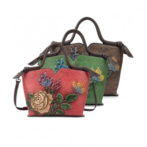 Bolso de piel con doble asa 30x21x12 cm FLORES