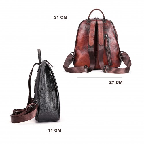 Mochila de piel con cremalleras 26x31x11 cm VUELVE