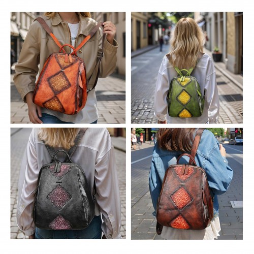 Mochila de piel con cremalleras 26x31x11 cm VUELVE