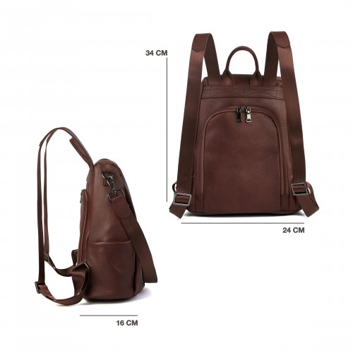 Mochila de piel con cremalleras 24x34x16 cm CACAO