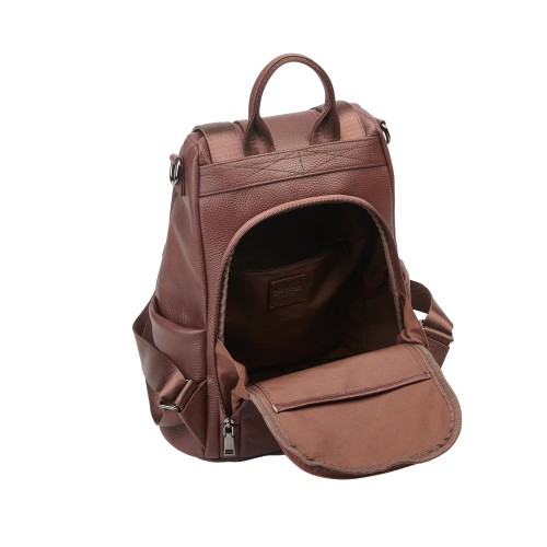 Mochila de piel con cremalleras 24x34x16 cm CACAO