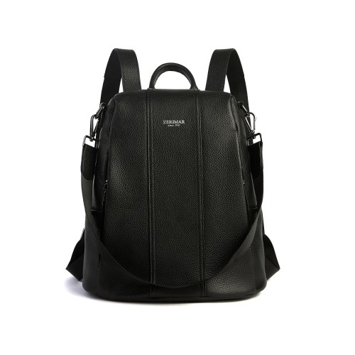 Mochila de piel con cremalleras 24x34x16 cm CACAO