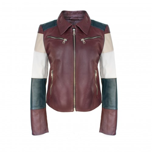 Chaqueta de piel multicolor...