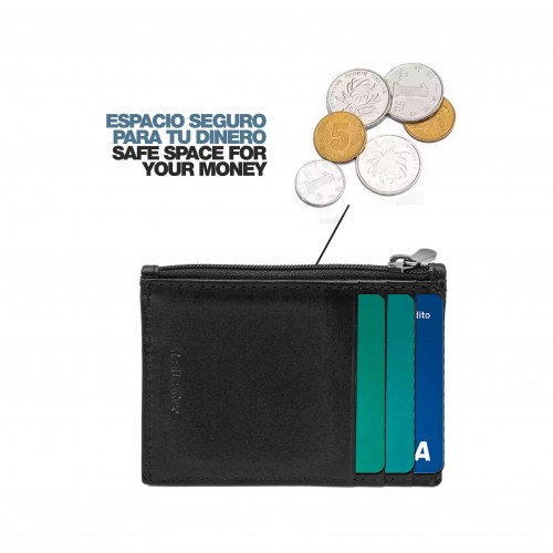 Tarjetero de piel con cremallera modelo DEGRA 8x11 cm