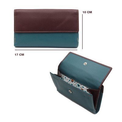 Cartera de piel multiespacio 17x10 cm