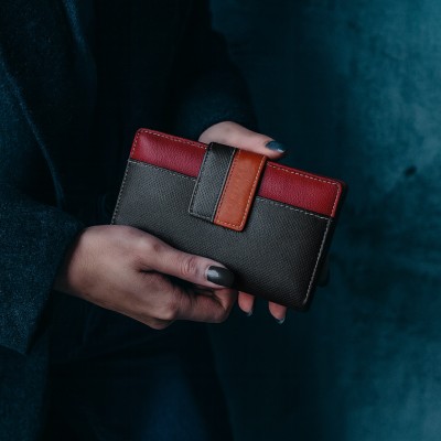 Cartera de piel multiespacio 17x10 cm