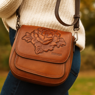 Bolso de piel grabado 19x19x8 cm ROSAE