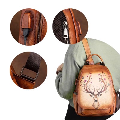 Mochila de piel 32x22x12 cm CIERVO