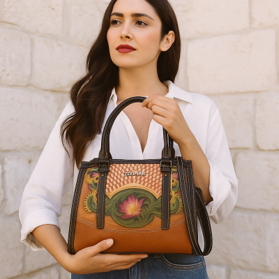 Bolso de piel doble asa 23x25x10 cm BUCLE