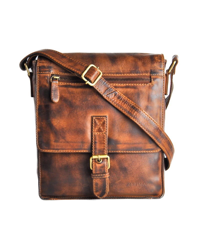 Bandolera de piel estilo vintage con cremalleras CHAPA Zerimar - 4