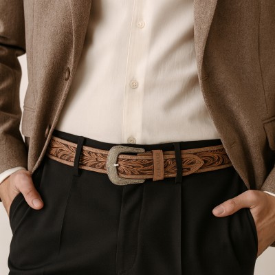 Cinturón de piel grabado 38 mm modelo NASHVILLE