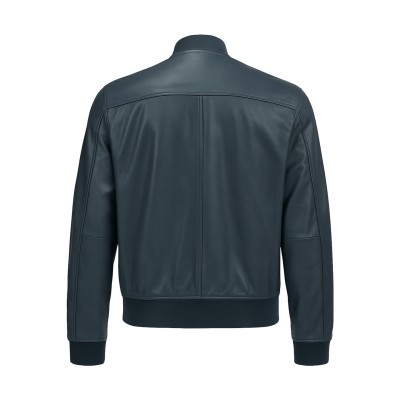 Chaqueta bomber de piel con cuello y puños de punto CLASSY