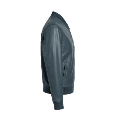 Chaqueta bomber de piel con cuello y puños de punto CLASSY