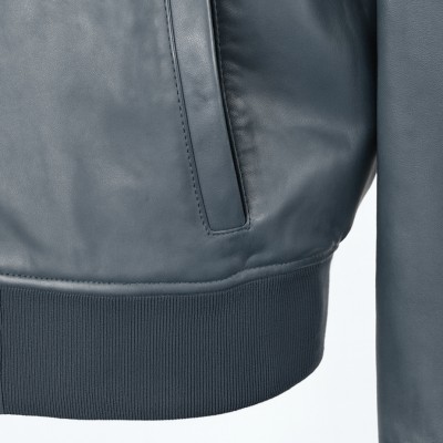 Chaqueta bomber de piel con cuello y puños de punto CLASSY