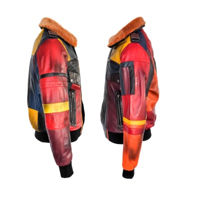 Chaqueta patchwork multicolor con cuello desmontable