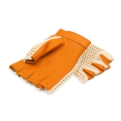 Guantes de piel sin dedos punto crochet para conductora