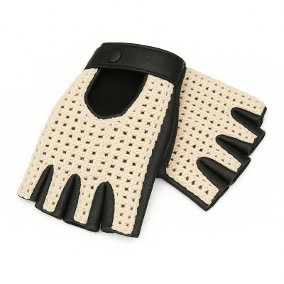 Guantes de piel sin dedos punto crochet para conductora
