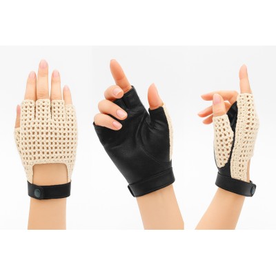 Guantes de piel sin dedos punto crochet para conductora