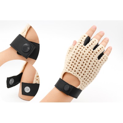 Guantes de piel sin dedos punto crochet para conductora