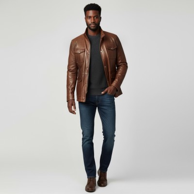 Chaqueta de piel con doble cierre y bolsillos modelo FISHER