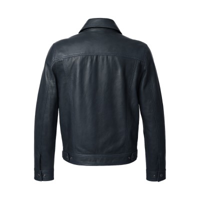 Chaqueta de piel estilo jeans cuello clasico con botones de clip