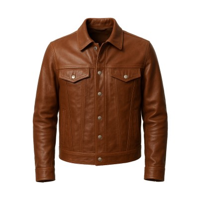 Chaqueta de piel estilo jeans cuello clasico con botones de clip