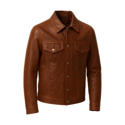 Chaqueta de piel estilo jeans cuello clasico con botones de clip