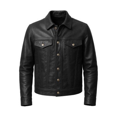 Chaqueta de piel estilo jeans cuello clasico con botones de clip