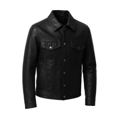 Chaqueta de piel estilo jeans cuello clasico con botones de clip