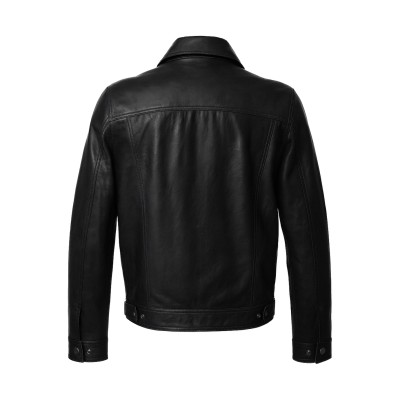 Chaqueta de piel estilo jeans cuello clasico con botones de clip