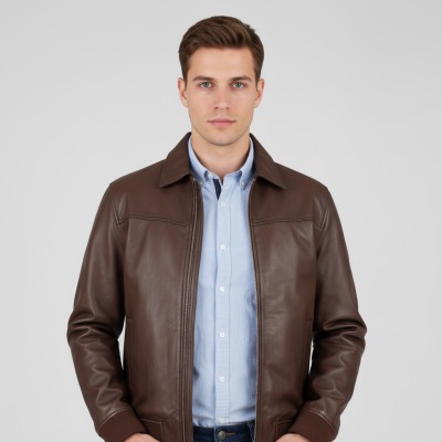 Chaqueta bomber de piel con cuello clasico TIGANO