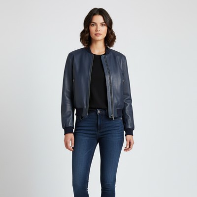 Bomber corta de piel con cremallera modelo MITES