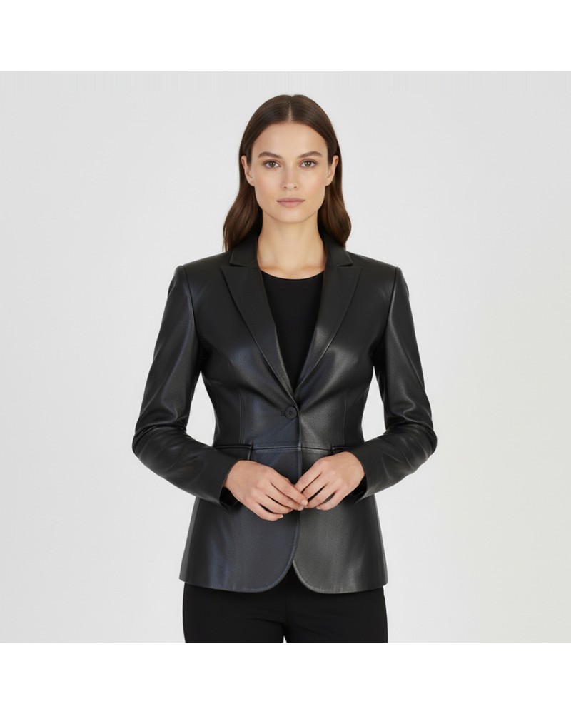 Chaqueta Blazer De Piel De Ante Marrón Para Mujer - Elegante Y Formal - Cierre De Botón - Tallas Disponibles