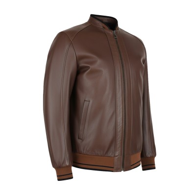 Chaqueta de piel con detalle textil líneas modelo COTA