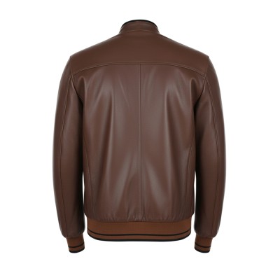 Chaqueta de piel con detalle textil líneas modelo COTA