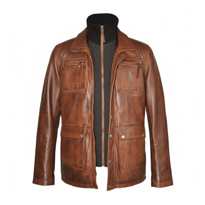 Chaqueta de piel con doble cremallera desmontable MESSY