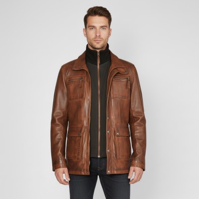 Chaqueta de piel con doble cremallera desmontable MESSY