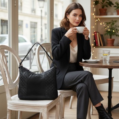 Bolso de hombro de piel trenzado 30x26x7 cm TRAMA