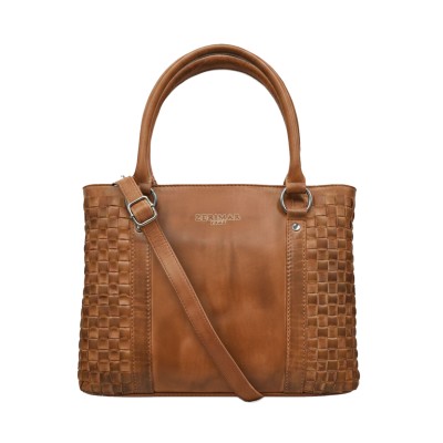 Bolso doble asa de piel trenzado 23x29x10 cm TRAMA III