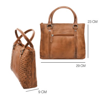 Bolso doble asa de piel trenzado 23x29x10 cm TRAMA III