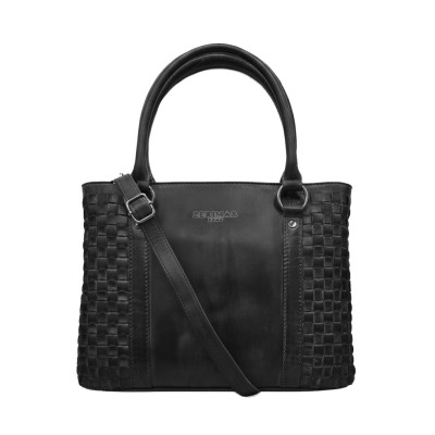 Bolso doble asa de piel trenzado 23x29x10 cm TRAMA III