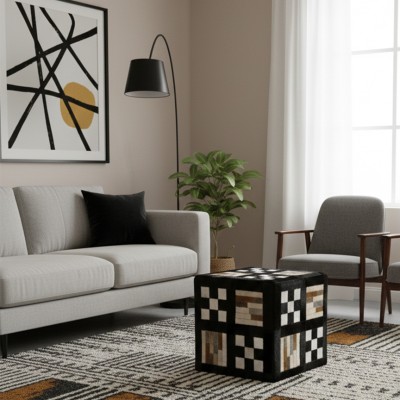 Taburete Puff forrado con piel de vaca medida 45x45x45 cm