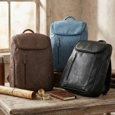 Mochila de piel grabada estilo vintage con cierre de cremallera