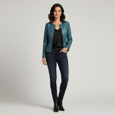 Chaqueta de piel con cremalleras modelo OPEN