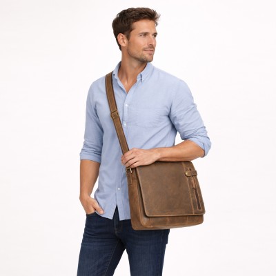 Maletin de piel con bandolera 37x30x8 cm CLUB