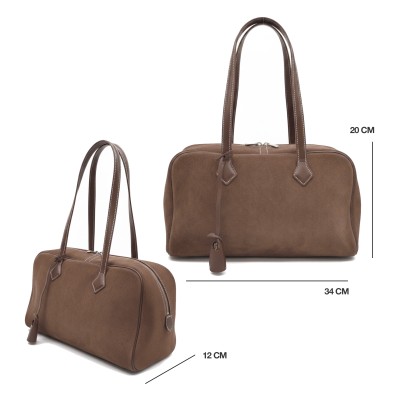 Bolso de serraje de hombro con candado y llave 34x20x12 cm