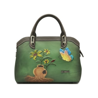Bolso de piel grabado con doble asa 30x20x9 cm ABRIL