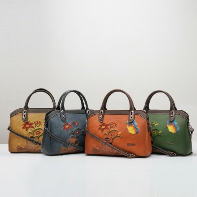 Bolso de piel grabado con doble asa 30x20x9 cm ABRIL