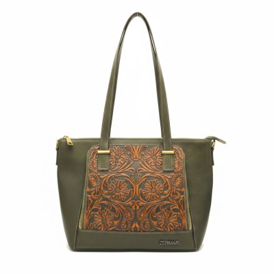 Bolso de piel grabado con doble asa 30x24x11 cm GIARDE