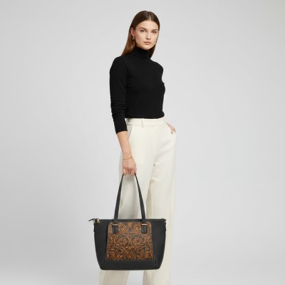Bolso de piel grabado con doble asa 30x24x11 cm GIARDE